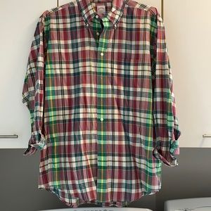 Brooks Brothers like new button down shirt.  Size L.  Great red/green plaid.
